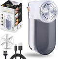 True & Tidy XL Rechargeable Fabric Shaver with Light, 6-Leaf Steel Blades, 3-Speed Motor, LED Digital Display, Lint Remover for Clothes, Furniture & Upholstery (White, Turbo)