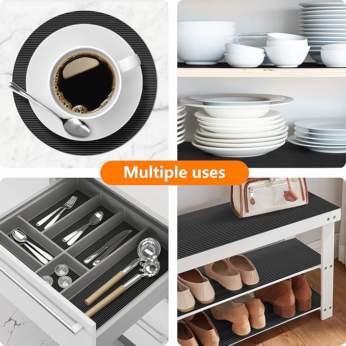 Shelf Liners for Kitchen Cabinets Non Adhesive Drawer Liner EVA Material Cupboard Mat Refrigerator Mats Washable Fridge Liner for Cabinet, Storage and Desks 17.3 x 236.2 Inches Black