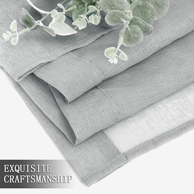 Tollpiz Short Sheer Curtains Linen Textured Living Room Curtain Sheers Light Filtering Rod Pocket Voile Curtains for Bedroom, 42 x 45 inches Long, Silver Grey, Set of 2 Panels