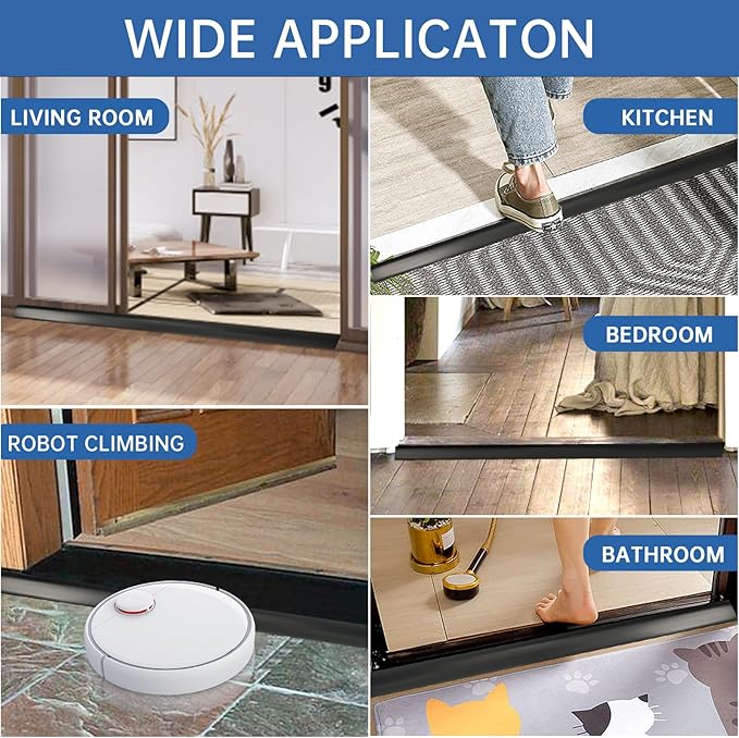 Vinyl Door Threshold Flooring Transition Strip Self Adhesive Carpet Edging Strip for Laminate Doorway Edge Threshold from 3/5" to 4/5" (Black, 6.6 Ft)