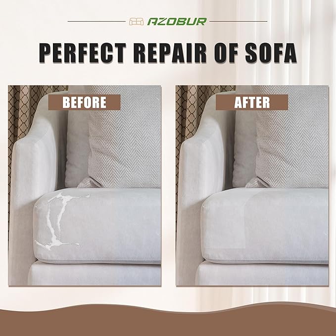 Azobur Fabric Couch Repair Patch 8.3 x 11 inches,Self-Adhesive Fabric Repair Patch for Furniture,Handbag,Sofa,Car Seats-(Light Grey)