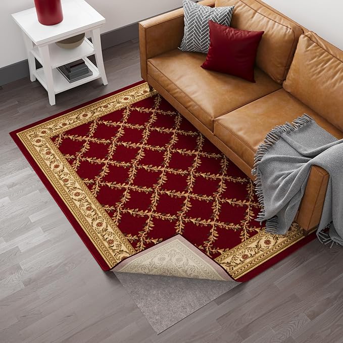 Ottomanson 7' x 8' Non-Slip Rug Pad Gripper 1/4 Inch Thick Dual Surface Felt + Rubber Gripper - Safe for All Floors, Brown