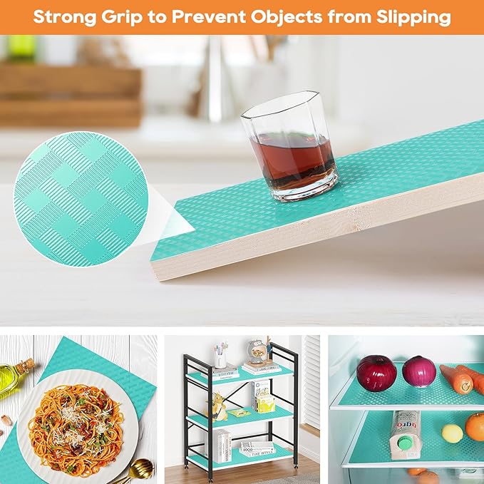 Blue Shelf Liners for Kitchen Cabinets Refrigerator Liners Waterproof & Oil-Proof Kitchen Cupboard Liner Drawer Mats EVA Material Non Adhesive Fridge Liner 17.5 x 236.2 Inches x 2 Rolls