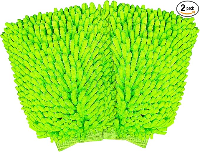 Car Wash Mitt, 2 Pack Premium Chenille Microfiber Wash Mitt, Scratch-Free & Lint-Free, Rich Foam, Highly Absorbent, Perfect for Car Washing and Detailing, 7.12''X10.14''