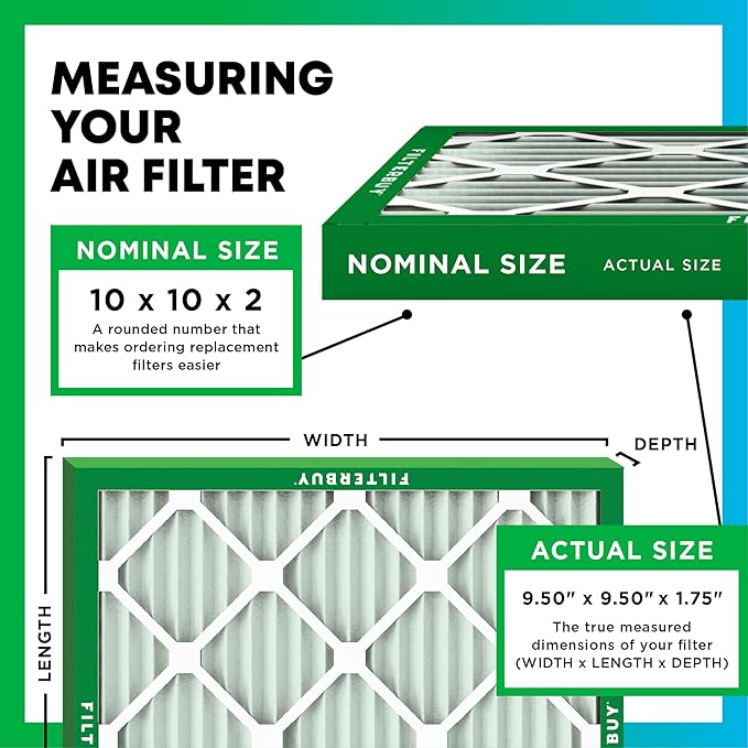 Filterbuy 10x10x2 Air Filter MERV 11 (MPR 1200) Allergen Defense Replacement (4-Pack), Electrostatic Pleated HVAC AC Furnace Filters, Made in USA (Actual Size: 9.50 x 9.50 x 1.75)