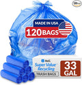 Reli. SuperValue 33 Gallon Recycling Bags (120 Count) Made in the USA - Blue Trash Bags, 30-33 Gallon | Recycling, Garbage | 33Gal with 30Gal - 35Gal Capacity