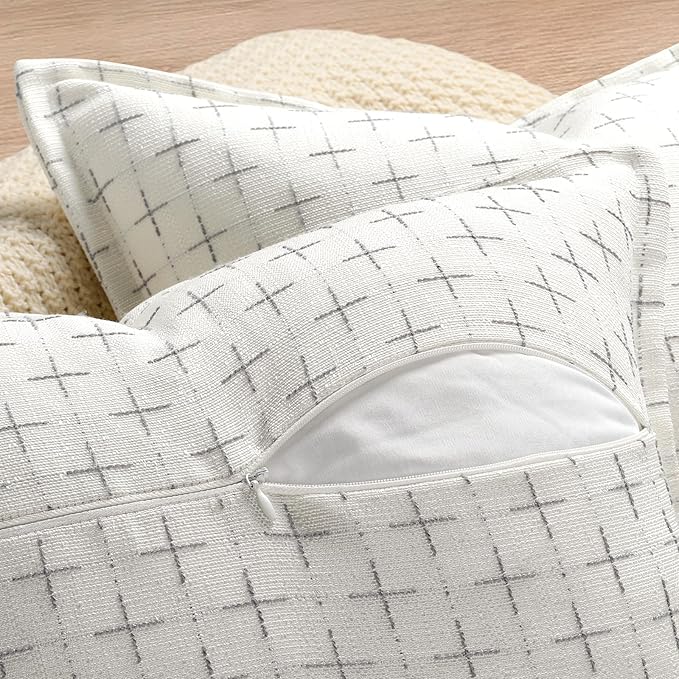 ZWJD Pillow Covers 24x24 Set of 2 Soft Polyester Textured Pillow Covers with Stylish Flange Edge Cozy Farmhouse Throw Pillows for Couch Bed Sofa Living Room