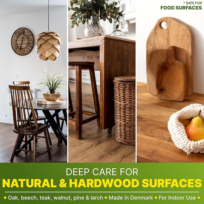 Nordicare Wood Oil Colorless - Premium Walnut Oil, Teak Oil, Wood Oil Furniture for Oak, Beech, Teak, Walnut, Pine, Larch - Natural Furniture Wood Oil - Made in Denmark - for Indoor Use (9.3 oz)