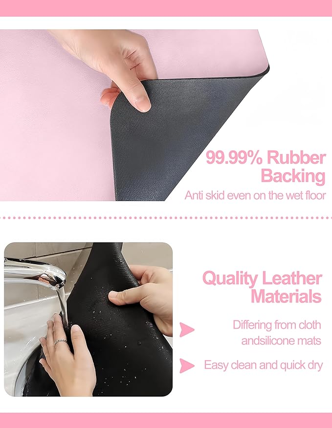 Dish Drying Mat for Kitchen Counter, 12"x19" Dish Drying Pad with Non-slip Rubber Backed, Hide Stain Anti Absorbent for Kitchen Counter, Drying Mat for Coffee Machine Dish Rack (Pink)