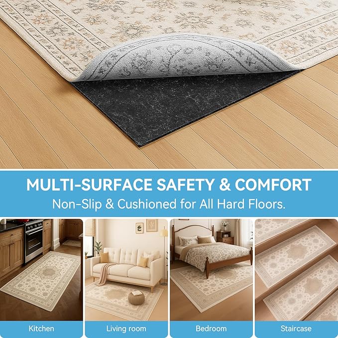 Warmstar 5x7 FT Non Slip Rug Pad,100% Waterproof Felt Rug Pad for Hardwood Floors,1/4” Thick Soft Carpet Pad with Natural Rubber Backing, Secure Grip & Floor Protection