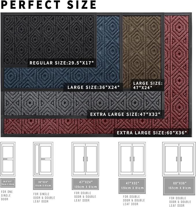 Yimobra Door Mat, Outdoor Indoor Entrance Welcome Mat, Heavy Entry Front Door Mat, Stain & Fade Resistant, Low Profile, Sturdy Rubber, Easy Clean Patio Floor Mat, Waterproof, 47 x 32, Light Beige