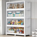 220Gal Plastic Stackable Storage Bins with Lid, 880QT Extra Large Closet Organizers Collapsible Cabinets Boxes With Drawers, Foldable Containers with 6x Wheels for Home Kitchen, V60 4Pack White