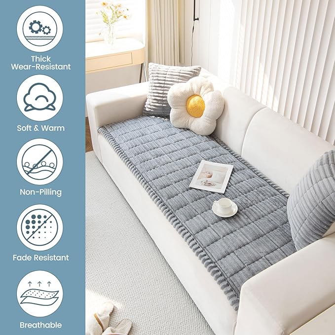 OTOB Couch Cover for Dogs Washable, Non Slip Plush Sofa Covers for 3 Cushion Couch, Fuzzy Pet Friendly Mat Bed Furniture Protector Sofa Slipcover, All Seasons (Gray, 27.6" x 70.9")