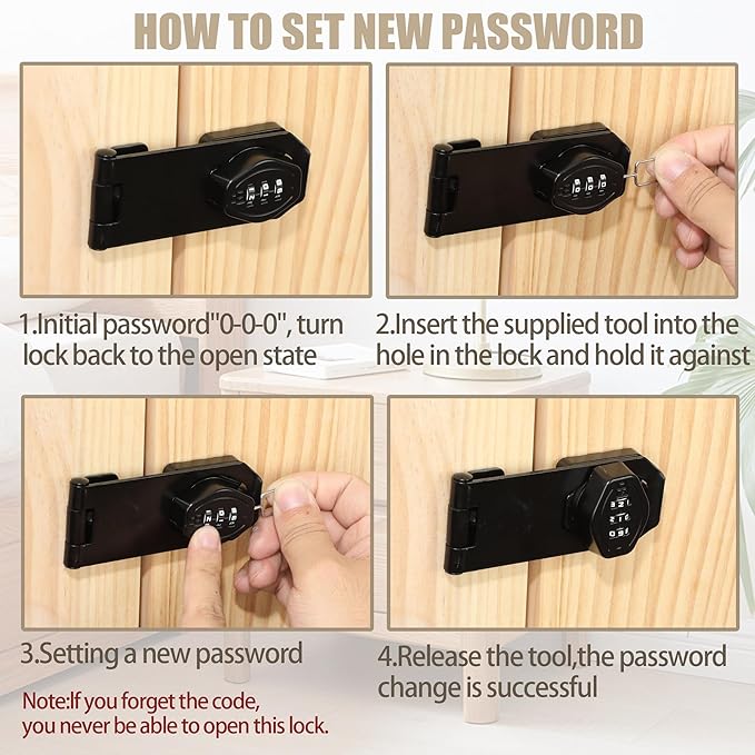 Password Rotary Hasp Locks, Digit Combination Lock Door Security Slide Latch Door Lock for Drawers, File Cabinets, Cabinets, Interior Doors, Barns, Garage Doors, Fence (5 Inch)