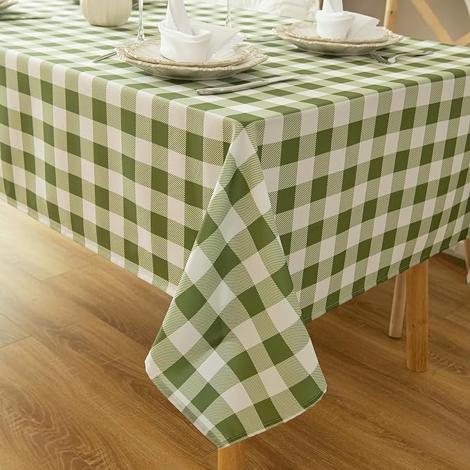 Waterproof Plaid Tablecloth Fabric - Oblong 52x70 Inch Classic Buffalo Tartan Table Cloth for Indoor/Outdoor Use - Washable Tabletop Cover for Dinner, BBQs, and Parties