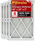 Filtrete 16x21x1 AC Furnace Air Filter, MERV 11, MPR 1000, Micro Allergen Defense, 3-Month Pleated 1-Inch Electrostatic Air Cleaning Filter, 4 Pack