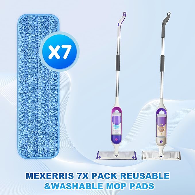7 Count Reusable Mop Pads for Swiffer PowerMop -MEXERRIS Microfiber Wet Mops Refills PowerMop Pads Refills Machine Washable Hard Floor Mop Pads Replacement for 13''-15'' Spray Floor Mops