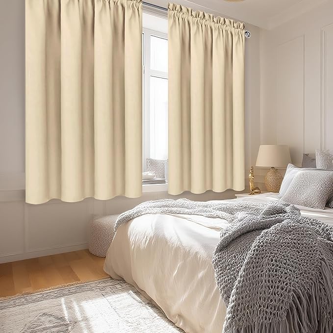 DWCN Beige Blackout Curtains for Bedroom – Rod Pocket Thermal Insulated Energy Saving Drapes for Living Room and Bedroom, W 42 x L 54 Inch, 2 Panels