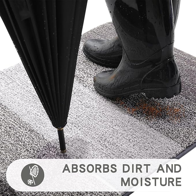 Kitinjoy Indoor Outdoor Door Mat, 47x20 Non-Slip Absorbent Dirt Trapper, Low-Profile Washable Inside Entrance Front Floor Mat, Sturdy Soft Entry Doormats for Entryway, Light Grey