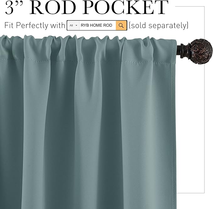 RYB HOME RV Curtains for Camper Windows - Soft Thermal Insulated Small Window Curtain Tiers for Cafe Kitchen Bedroom Basement Glass Door Window, W 42 x L 30 inches, Dusty Blue, 2 Panels