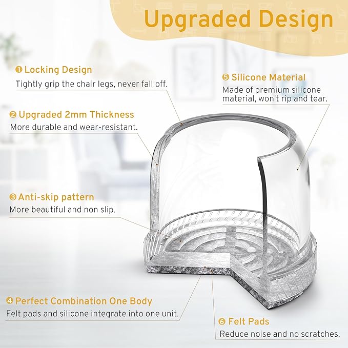 24PCS Round Chair Leg Floor Protectors, Furniture Sliders, Chair Leg Protectors for Hardwood Floors, Non-Slip Felt Furniture Pads, Silicone Cap Covers to Protect Floors, (Fit 1.1" - 1.5")