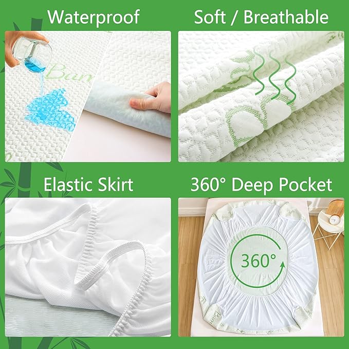 GOONIK Twin XL Mattress Protector for College Dorm Room Essentials, Back to School Breathable Bamboo Viscose Waterproof Twin Extra Long Size Mattress Pad Cover with 6-16 inches Deep Pocket