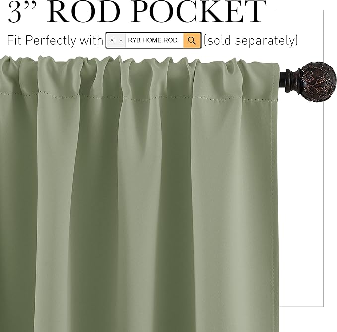 RYB HOME RV Curtains Blackout - Thermal Insulating Privacy Door Windows Camper Curtains for Kids Nursery RV Bunk Bedroom Windows Bathroom, Width 29 x Length 24, Sage Green, 2 Pcs