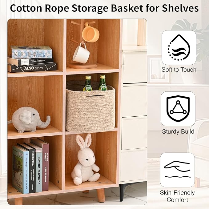 Woven Cotton Rope Storage Basket for Organizing, Cute Decorative Baskets for Gifts Empty, Organizer Bins for Dog Toy, Baby Laundry, 15“×11”×9.5“, Brown