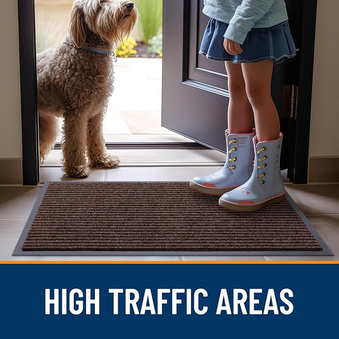 OLANLY Front Door Mat Indoor Outdoor Entrance, Waterproof Heavy Duty Doormat, Fade Resistant, Low Profile, Easy Clean Patio Porch Welcome Floor Mats for Entry, 47x32, Brown