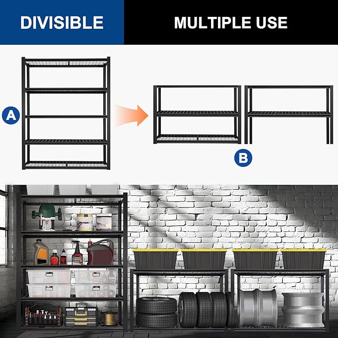 BILT HARD Garage Shelving 3000 LBS 36" W x 18" D x 72" H, Heavy Duty 5-Tier Metal Shelving Units with Adjustable Shelf, Steel Wire Utility Storage Shelves
