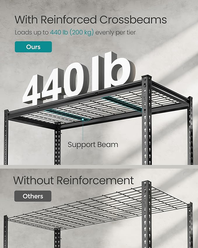 SONGMICS 5-Tier Storage Shelves, Heavy-Duty Garage Shelving, Adjustable Shelving Unit, Steel Shelf, Boltless Assembly, for Garage, Shed, 2,200 lb Load, 24 x 48 x 72 Inches, Ink Black UGLR454B01