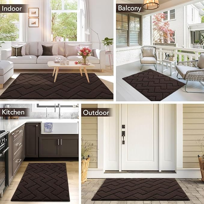 hicorfe Front Door Mat Outside Entrance,24"x35" Absorbent Muddy Dirt Resist Welcome Door Mats Outdoor Indoor,Stain and Fade Resistant,Non Slip Backing Entry Mat Doormat for Entryway (Coffee)