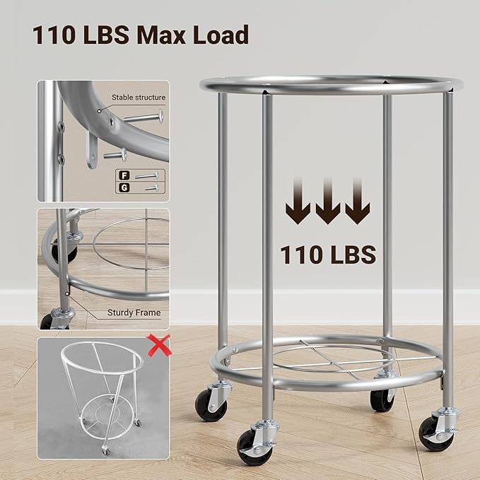 ELYKEN Laundry Basket with Wheels, 170L Rolling Laundry Hamper with Removable Bag and Steel Frame, Round Laundry Cart with 4 Casters and 2 Brakes, Ideal for Bedroom, Bathroom, Laundry Room, Mint Green