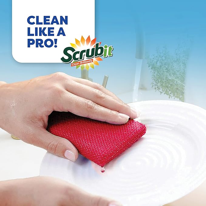 SCRUBIT Multi-Purpose Dish Scrub Sponge, Non Scratch Scouring Pads, Cleaning Sponges for pots, Dishes & Non-Stick Cookware - Pot Scrubber Sponges for Kitchen & Bathroom - 12 Pack Dish Sponge (Orange)