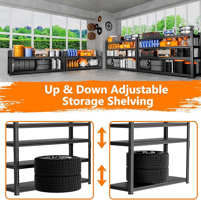 Storage Shelves Heavy Duty 3 PCS, 48"L x 18"W x 72"H Garage Storage Shelves Unit Loads 3700LBS, 5-tier Adjustable Metal Industrial Utility Shelf Rack for Kitchen, Laundry Room, Warehouse, Basement