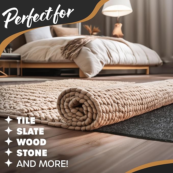 Nevlers 4'x6' Felt TPO Non Slip Rug Pad | 1/4" Thick Anti Slip Rug Grips | Carpet Pads Non Slip Design | Rug Gripper for Tile Floors | Rug Gripper for Hardwood Floors | Customizable Non Slip Rug Pads