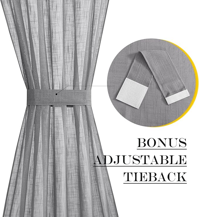NICETOWN Door Curtains for Sliding Glass French Door, Farmhouse Linen Cutains for Kitchen Light Filtering Rod Pocket Small Window Covering with Tieback, 12" W x 72" L, Dark Grey, 1 PC