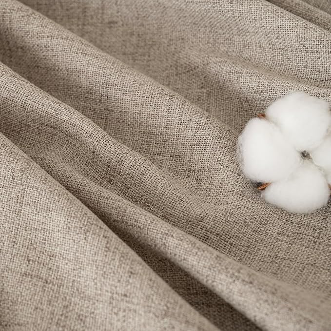YoungsTex Dark Oatmeal Linen Curtains 45 Inch Length for Short Window, Tan Semi Sheer Drapes with Rod Pocket Back Tab Textured Light Filtering for Bathroom Bedroom, 2 Panels, 42 X 45 Inch