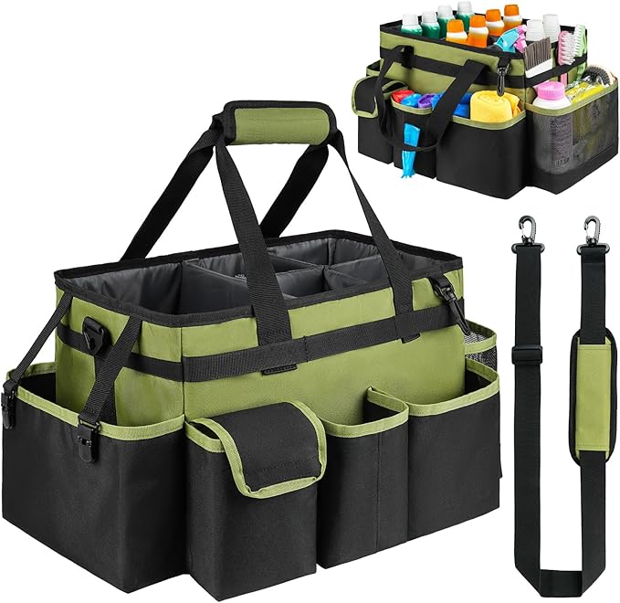 Cleaning Caddy,Large Cleaning Bags for Housekeepers,Cleaning Supplies Organizer with Handle,Green
