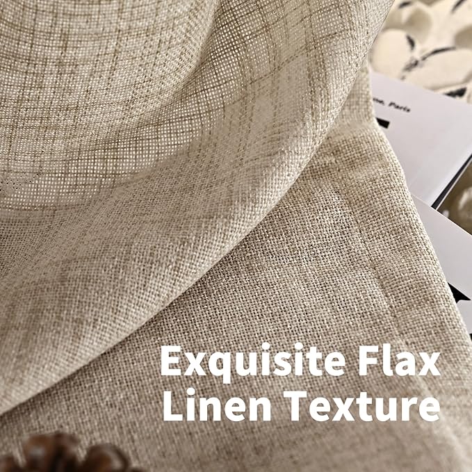 YoungsTex Oatmeal Linen Curtains 36 Inch Length for Short Kitchen Window, Textured Small Drapes Light Filtering for Cafe Bedroom Bathroom Back Tab, 2 Panels, 40 X 36 Inch
