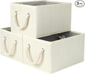 StorageWorks Storage Baskets for Shelves, Foldable Fabric Closet Storage Bins with Handles, Fabric Storage Bins Clothes Organizer, Beige, White & Ivory, 3-Pack, Small