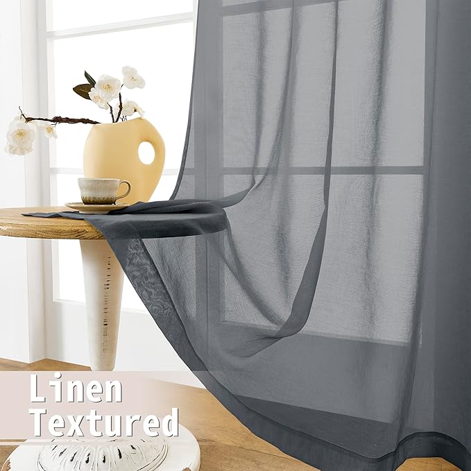 Tollpiz Sheer Door Curtain Closet Linen Textured Curtain Sheers Doorway Light Filtering Voile French Door Rod Pocket Curtains Patio Glass Door, 25 x 80 inches Long, Dark Grey, Set of 1 Panel