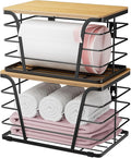 2 Pack Extra Large Pantry Storage Organizers, Pantry Baskets organization, Potato and Onion Storage Bin, Wall Mount Trash Bag Storage for 13-33 Gallon Bags with Bamboo Top, Black