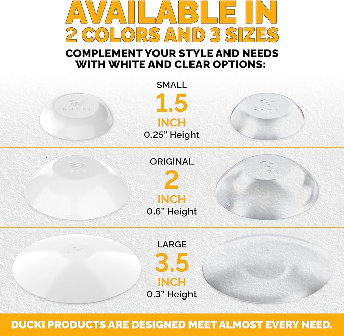 Ducki Door Stop Wall Protector | Self Adhesive Door Knob Wall Protectors from Door Knobs | Rubber Door Stoppers for Wall Damage & Noise | Durable, Shock Absorbent & Discreet | 6 Pack Clear Door Stops