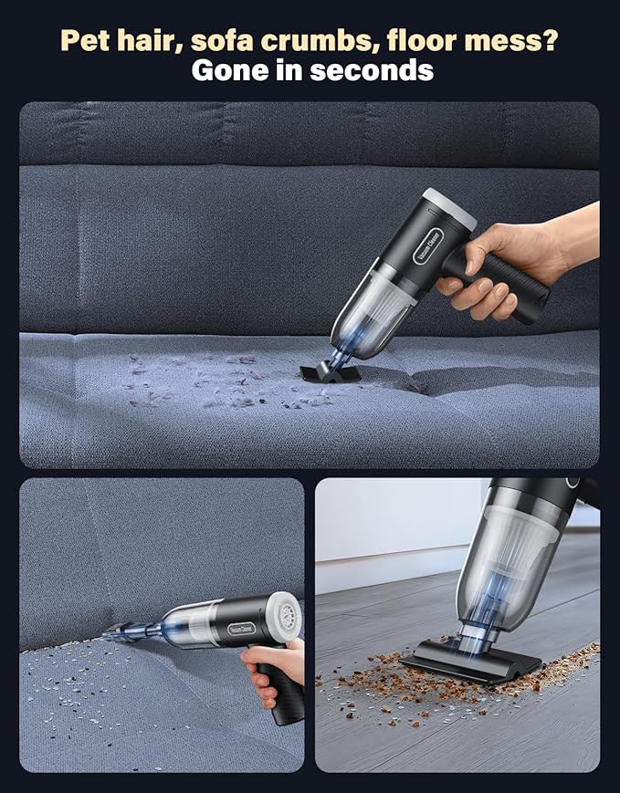 Car Vacuum Portable Cordless, 16000Pa Handheld Vacuum Mini Vacuum Cleaner High Power with Best Suction Brushless Motor, 4 in 1 2-Speed Air Duster Portable Vacuum for Car Keyboard Pet Hair