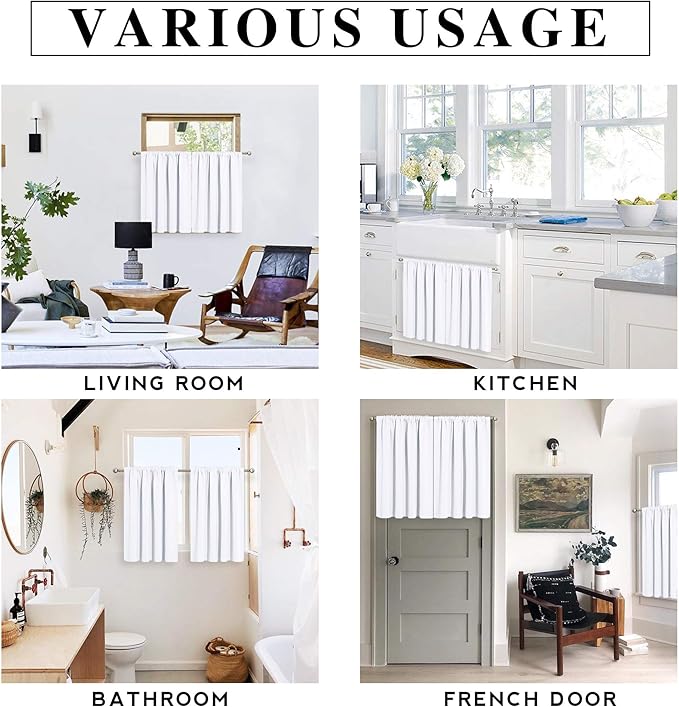 RYB HOME Small Window Curtains Blackout - Privacy Energy Saving Insulating Curtains Blinds for Bedroom Bathroom Basement Kids Nursery Kitchen, W 34 x L 48 inches, Pure White, 2 Panels