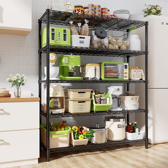 Storage Shelves, 4 PCS 48" L x 20" W x 72" H Heavy Duty Garage Wire Shelving Unit Loads 2000LBS, 5-Tier Adjustable Metal Industrial Utility Shelf Rack for Kitchen, Laundry Room, Basement