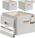DECOMOMO Storage Bins for Shelves Robust Fabric Closet Bins for Shelves Toy Storage Clothes Books (Pack of 3 – Light Grey)