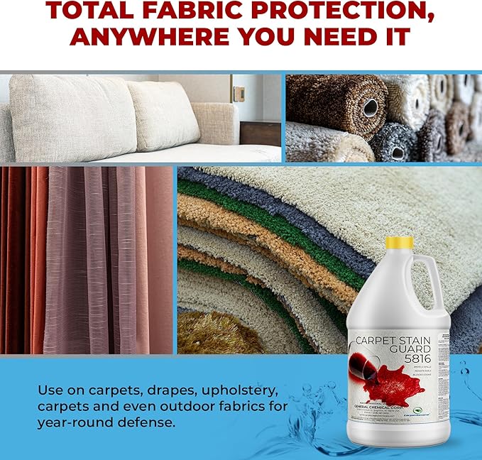 General Chemical Stain Shield Spray - Safe Fabric Protector Spritz and Stain Guard 5816 for Upholstery, Carpets, Rugs, Drapes & More - Impermeable Protectant Spray for Outdoor & Indoor Use -4 Gal Case