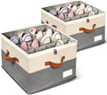 2 Pack Shoe Organizer for Closet, Adjustable Shoe Box Storage Containers, Large Foldable Shoe Bins with Clear Cover, Space Saving Shoes Holder with 4 Handles, Fits 16-32 Pairs, Beige